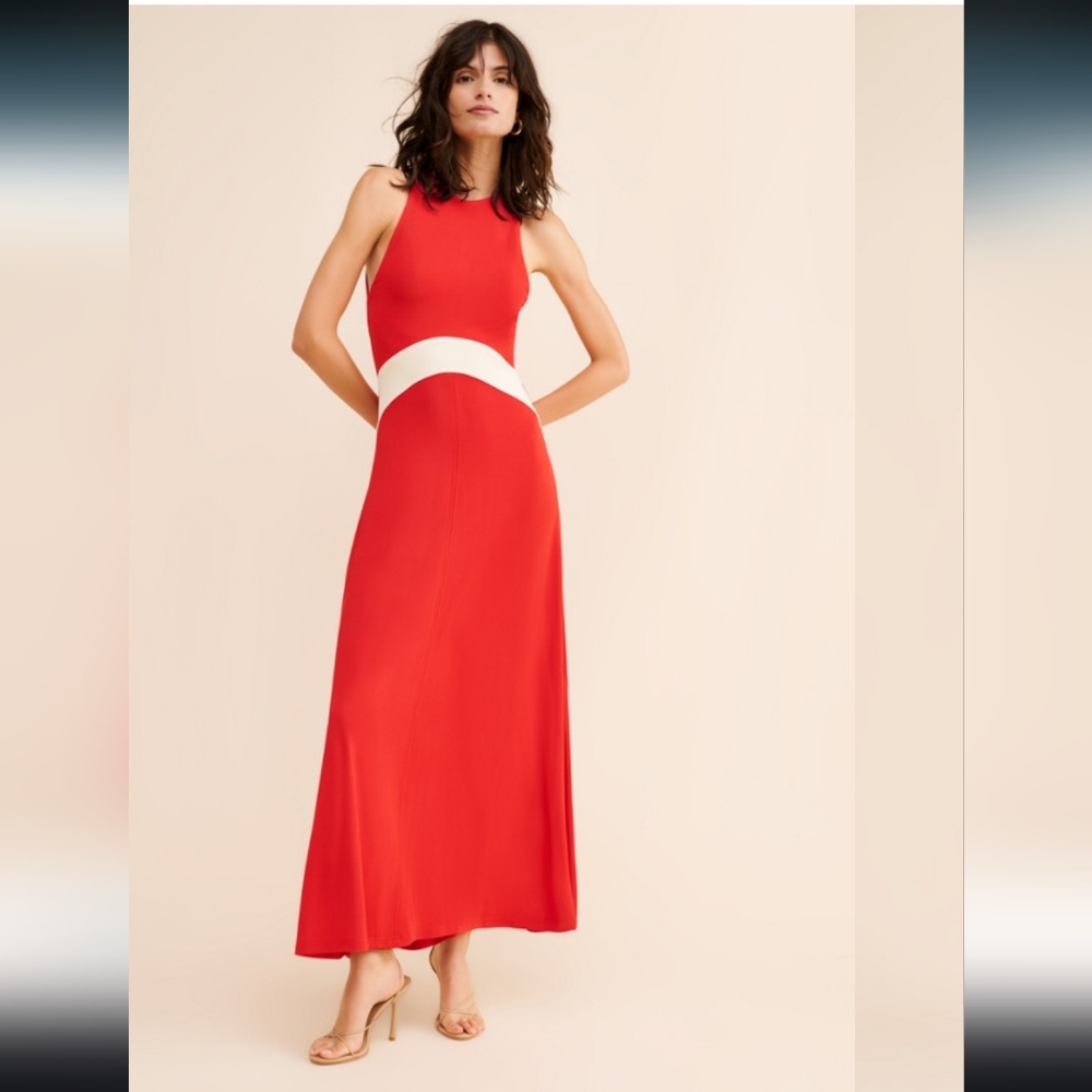 Solid & Striped Jonati Elegant Red and White Sleeveless Dress